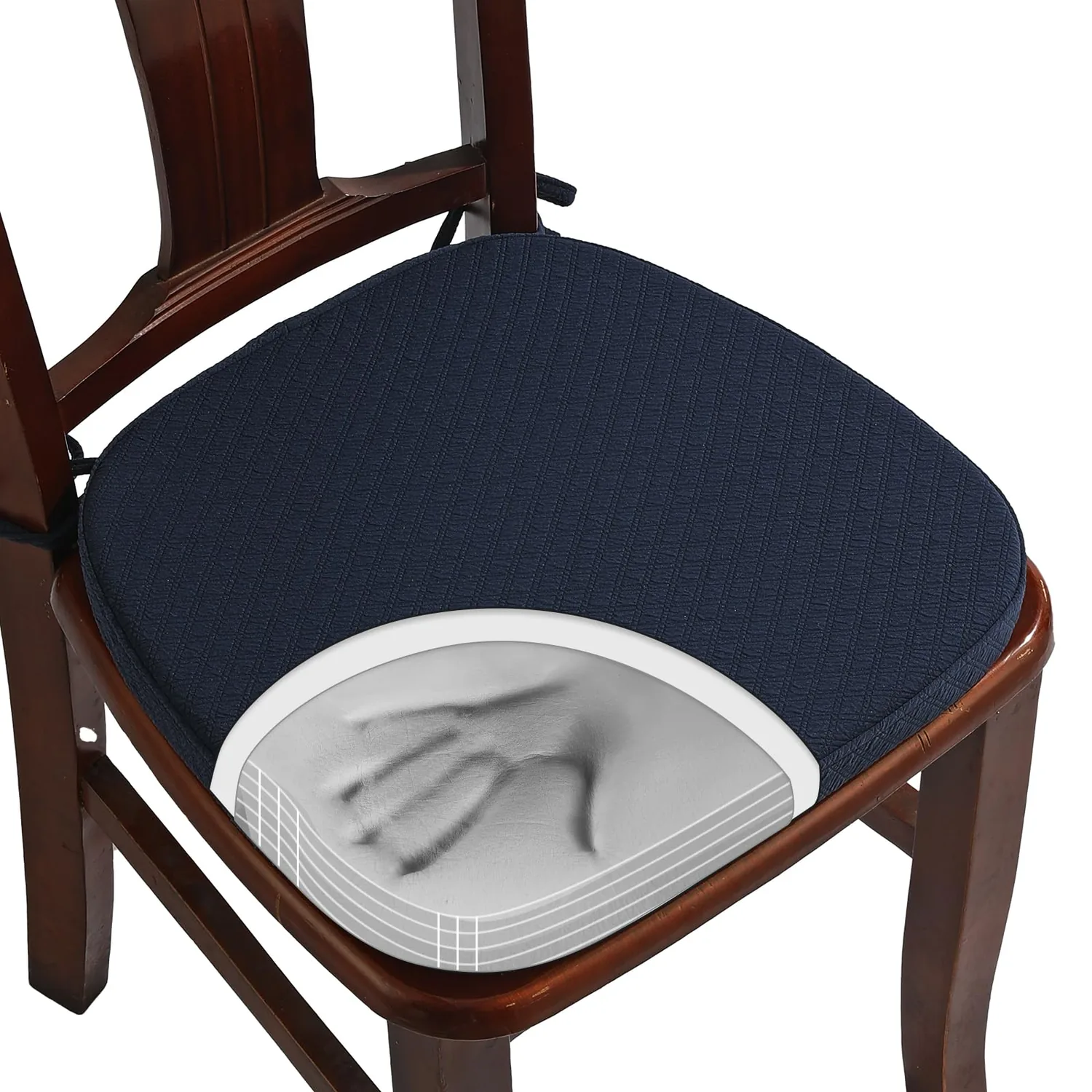 BUYUE Luxury 100% Pure Memory Foam Chair Cushion 1 Pack, Jacquard 16" U-Shape Comfortable Dining Chair Pad, Removable Slip Resistant Kitchen Chair Seat Cushion, (1 piece, Navy Blue)