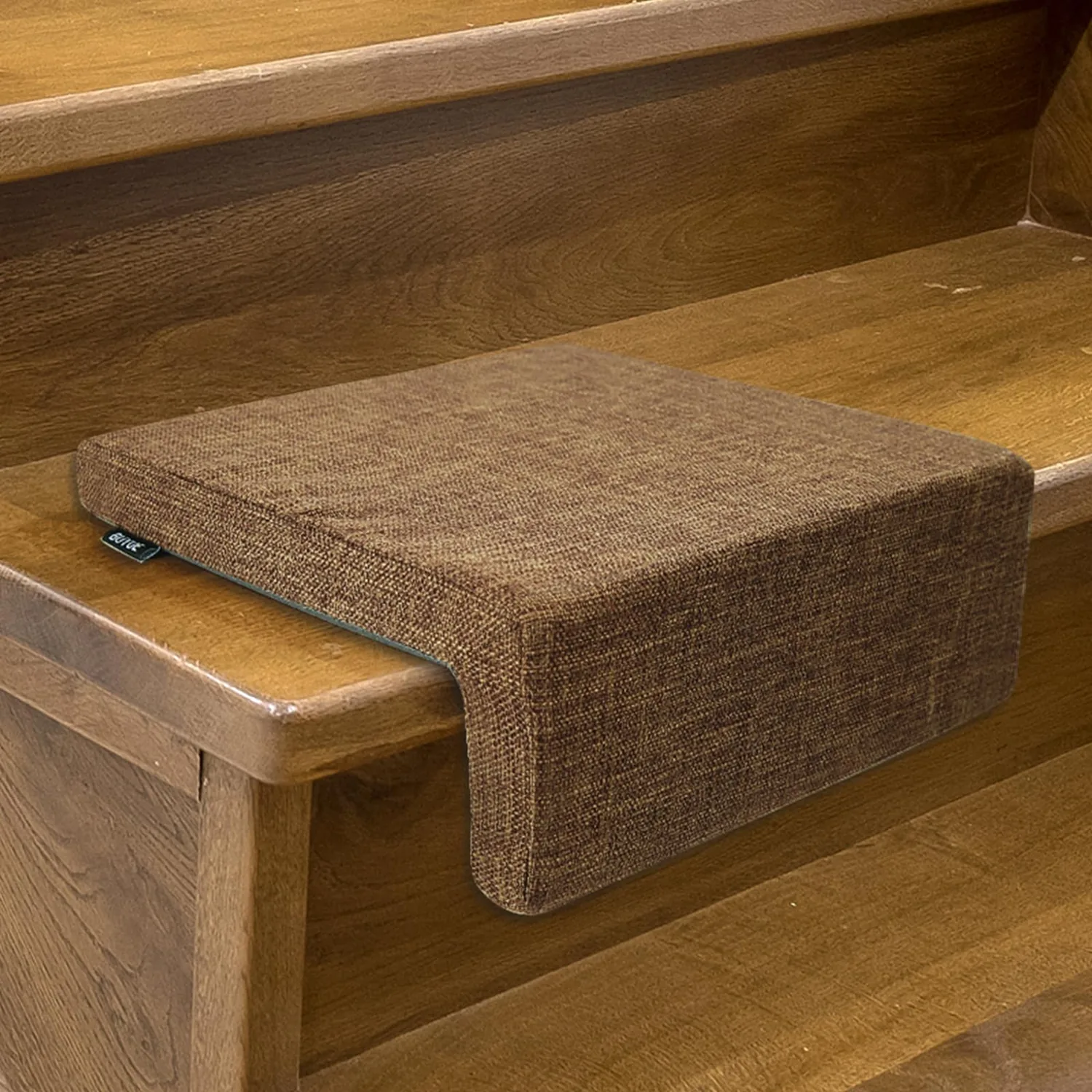 BUYUE Indoor Stair Floor Cushion, Luxury Friendly Woven Fabric High Density Foam Non-Slip Step Pad for Reading and Playing While on The Stairs, 12.6" X 10", Brown