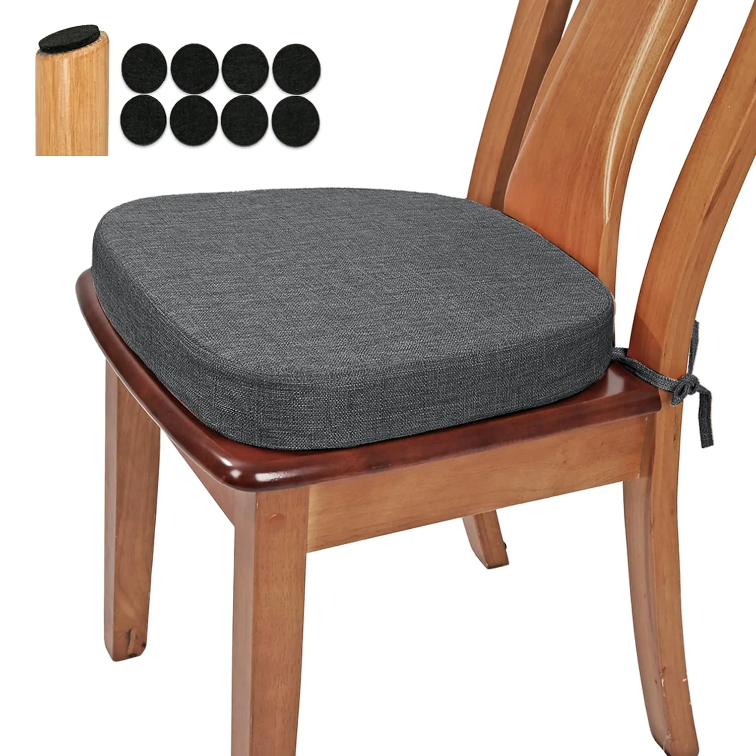 BUYUE Dining Chair Cushions 2.5 Inch Thick, U Shape Kitchen Chair Pads with Non-Slip Bottom, Removable Washable Cover, Comfortable Seat Cushion for Dining Room Chairs (1 Pack, Dark Gray)