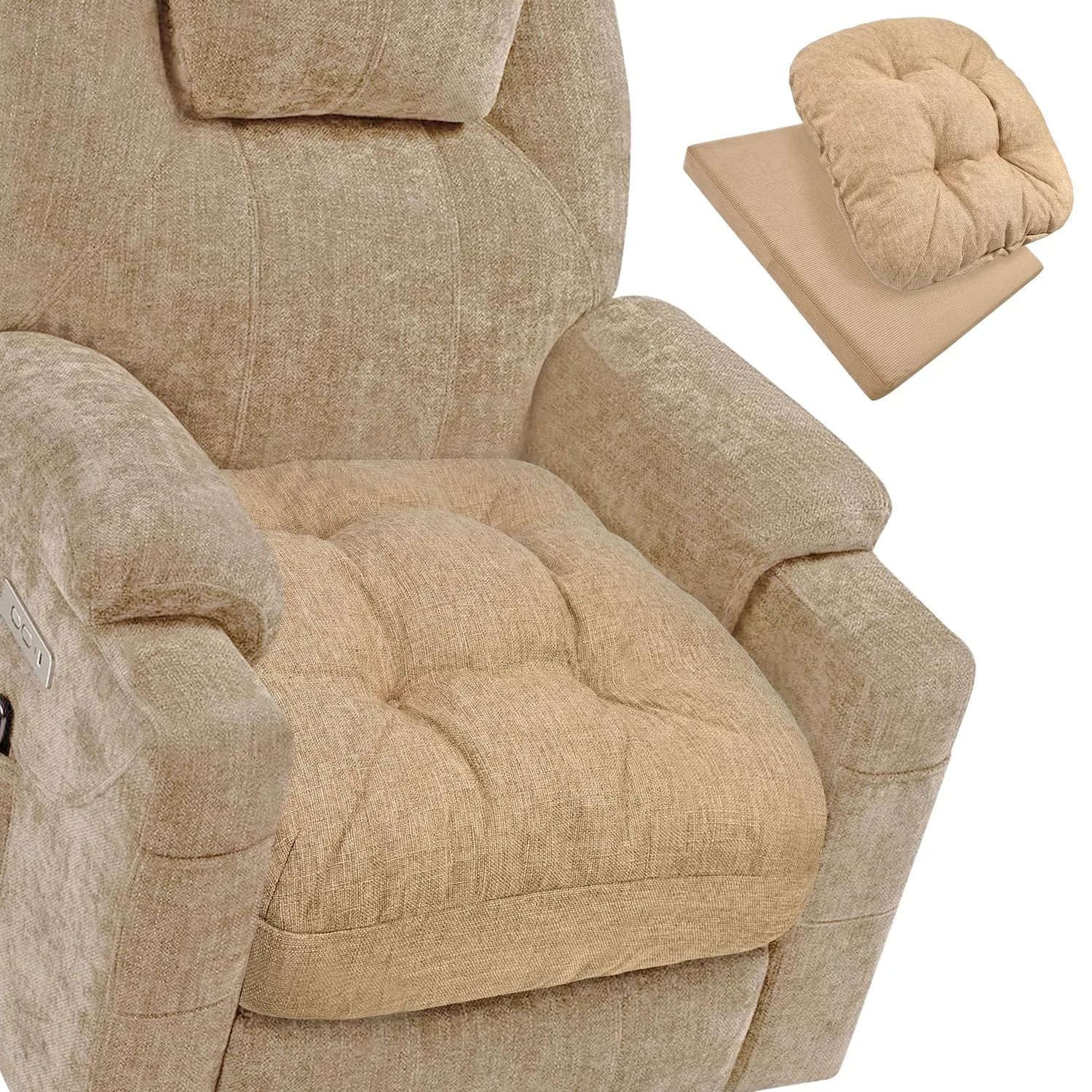 Chair Cushion for Elderly – 2-in-1 Detachable Design for Easy Sitting & Standing, Extra-Thick 5" Natural Latex Foam Support for Recliner, Armchair & Couch, Linen