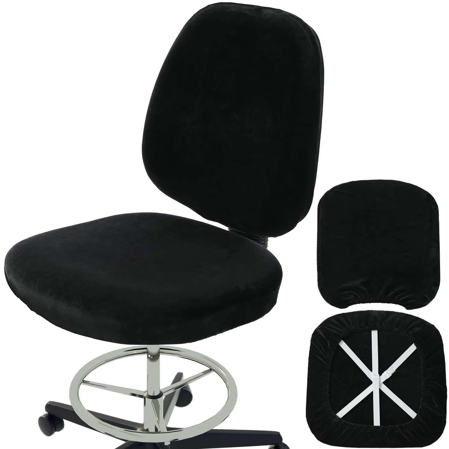 Task Office Chair Cover, Super Soft Velvet Stretch Washable Computer Desk Armless Chair Slipcover Dustproof Protectors (Set of Black)